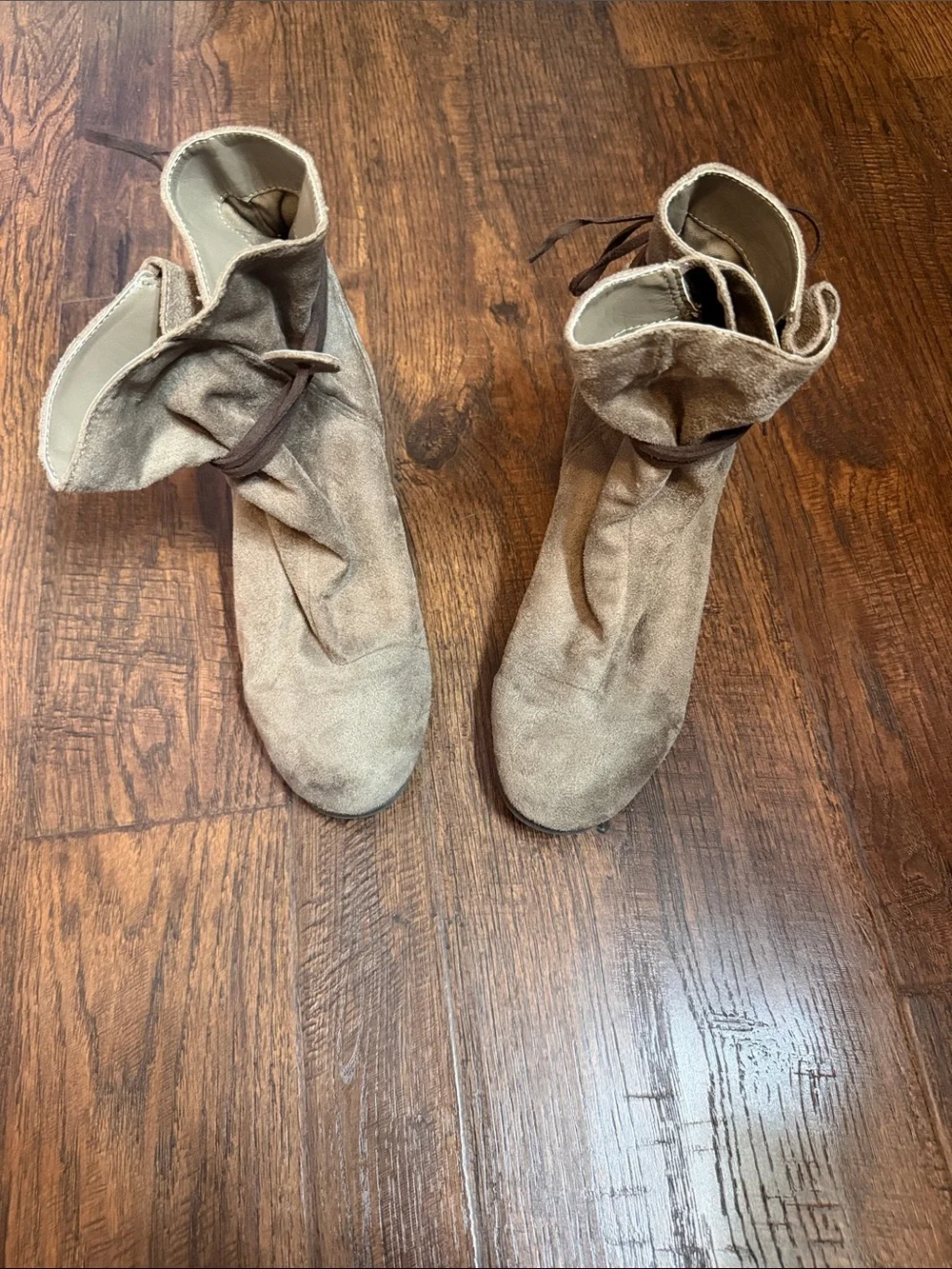 Taupe Faux Suede Lace-Up Ankle Booties